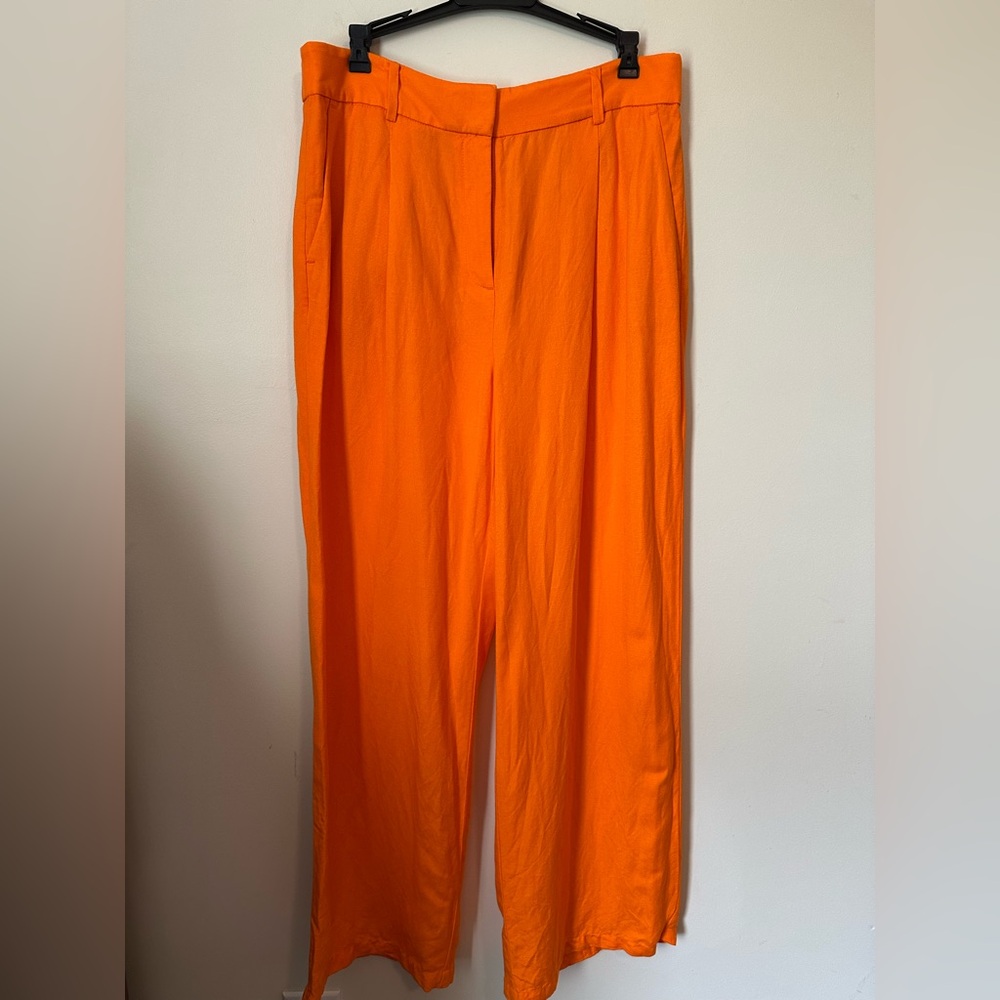 LOFT Bright Orange Linen Wide Leg Pants Size 8